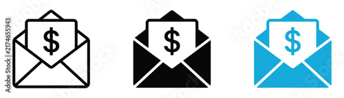 Money envelope icon representing salary, cash transfer, income, payroll, bonus payment, banking, financial transactions, and earnings.