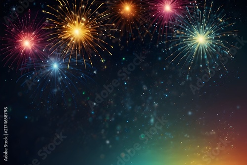 Abstract Firework Background with Glowing Celebration Bursts and Spacious Copy Space for Text