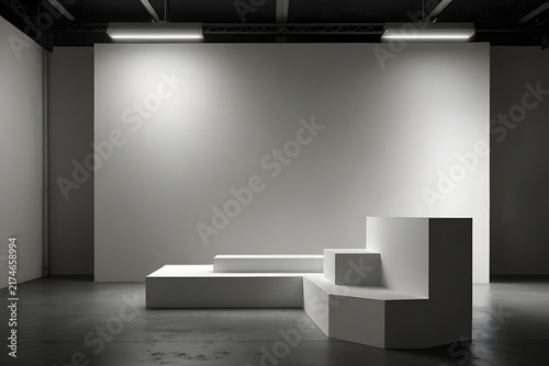 Empty White Studio Product Display Background with Perspective Space and Clean Minimal Copy Space
