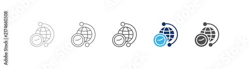 time zone icon set consisting of multiple styles. vector illustration. editable stroke.