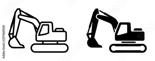 Foto Excavator Icons, Construction Equipment Symbols, Heavy Machinery Vector Graphics