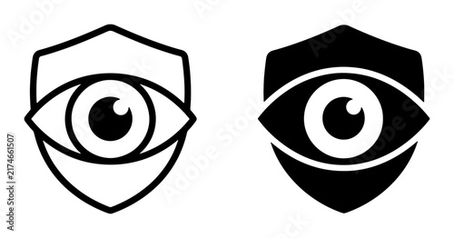 Security Shield with Eye Icons, Privacy Protection Symbol, Surveillance and Vision Concepts, Vector Graphics