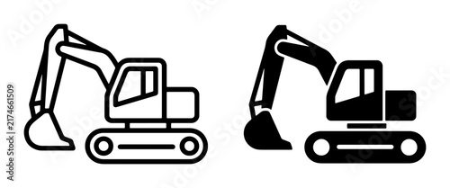 Cuadro en lienzo Excavator Icons, Construction Vehicle Symbols, Heavy Machinery Vector Graphics,