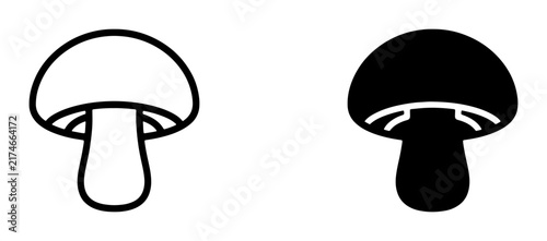 Mushroom Icons, Simple Fungi Vector Graphics, Outline and Silhouette Styles, Edible Plant Symbols for Food and Nature Themes