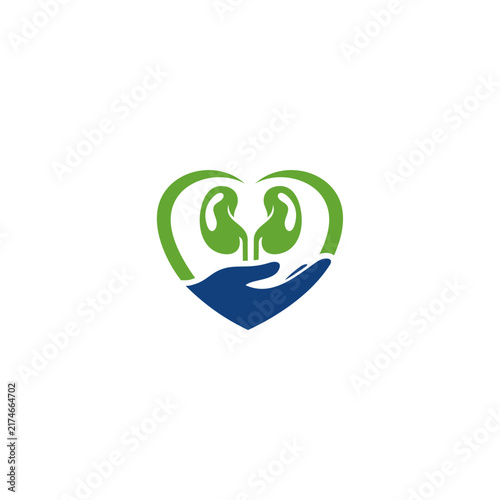 Heart-Shaped Kidney Health Care with Supporting Hand Logo