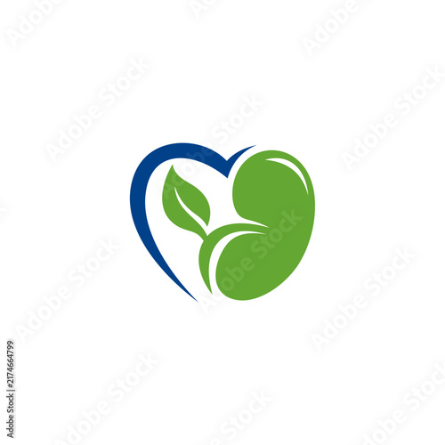 Heart-Shaped Kidney Health Care with Green Leaf Logo