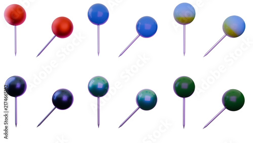 3D Ball Push Pin Icons Set – (Map Marker Thumbtack)