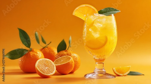 Tropical passion fruit drink with mint lime and orange slices over ice