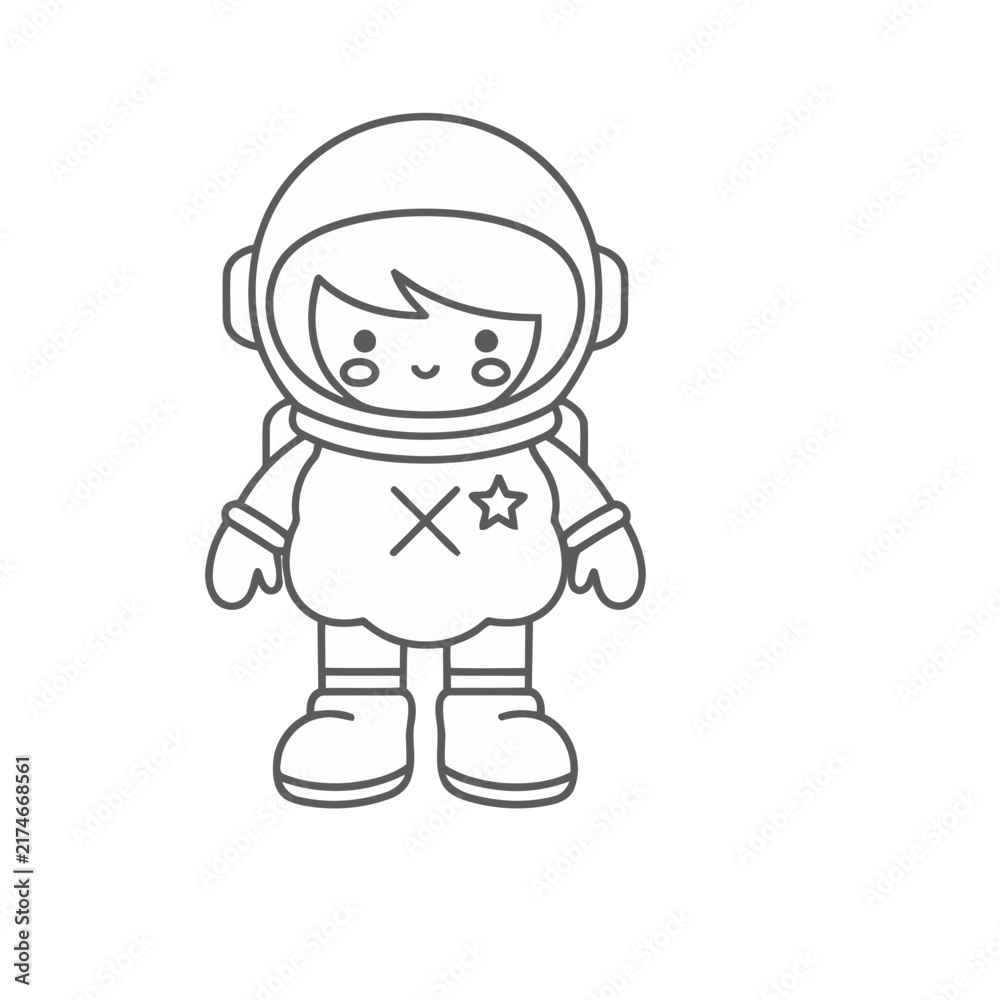 Fototapeta premium Cute astronaut cartoon outline