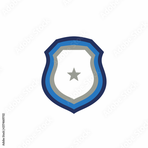 Professional authority badge with star emblem and concentric rings in blue with vectorized style against neutral background surrounded three concentric