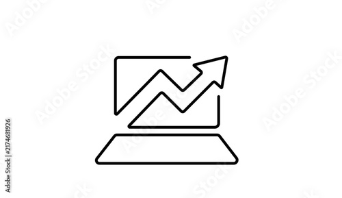 graph business laptop screen arrow up growth marketing icon line vector design