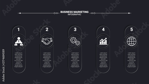 Dark Business Infographic Template with Five Vertical Steps