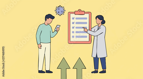 Medical professional explains virus prevention checklist to patient.