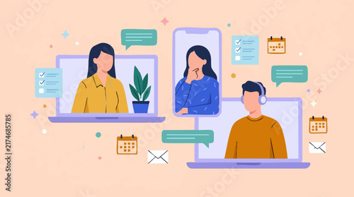 Virtual Collaboration and Online Meeting Concept Illustration