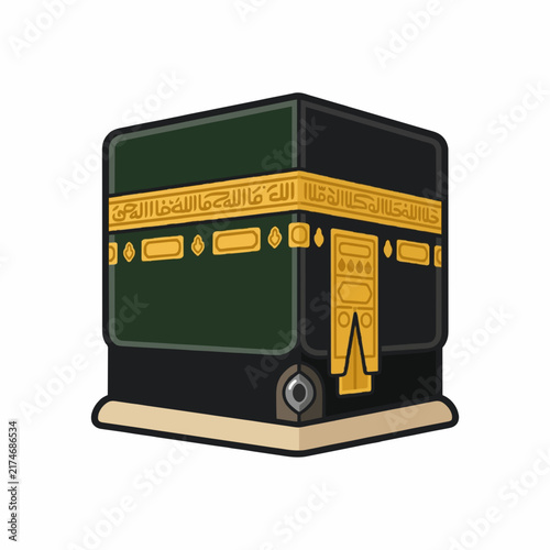 Holy Kaaba vector illustration in Mecca for Hajj and Umrah Islamic pilgrimage concept isolated on white background. 