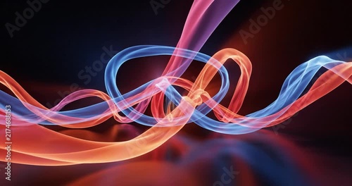  Animated Abstract neon gradient scene with glowing red orange and blue light on a dark background modern futuristic background for technology branding and digital design 3d render illustration. 4K