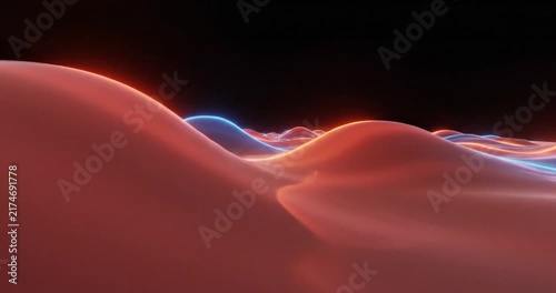  Animated Abstract neon gradient scene with glowing red orange and blue light on a dark background modern futuristic background for technology branding and digital design 3d render illustration. 4K