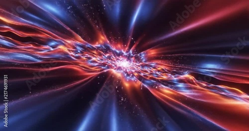  Animated Abstract neon gradient scene with glowing red orange and blue light on a dark background modern futuristic background for technology branding and digital design 3d render illustration. 4K
