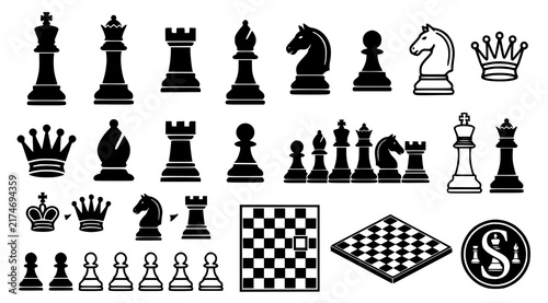 Foto Chess pieces vector icon collection with king queen bishop knight rook pawn silh