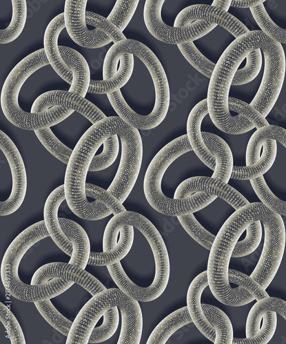 Konstfotografi Seamless background, dynamic 3D interlocking rings with digital dot patterns, fu