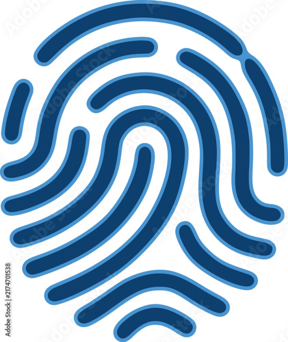 Blue fingerprint icon for digital security, biometric authentication and identity verification.