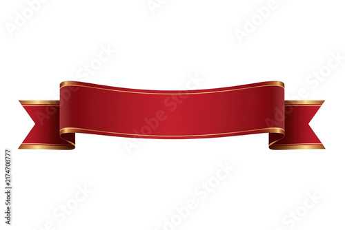 Wide red satin ribbon banner with gold border