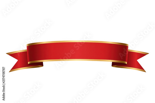 Blank red ribbon banner with thin golden trim