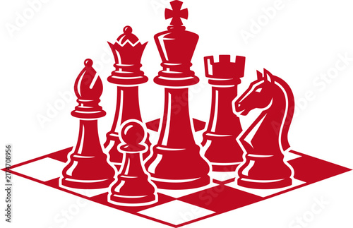 Red chess pieces on a chessboard