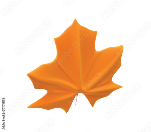 3D Maple Leaf Icon, Orange Autumn Leaf Vector illustration