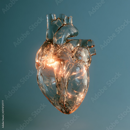 Glass Heart Sculpture with Intricate Design and Soft Lighting