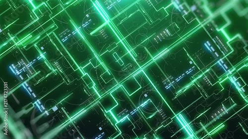 Abstract Technology Big Data Background Concept. Motion Graphic of Digital Data Flow, High-Speed Internet Transfer, Blockchain Storage, Cloud Server, and Cyberspace Network Infrastructure.