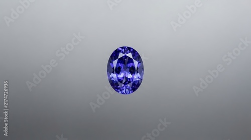 Oval cut tanzanite gemstone isolated on a smooth grey gradient background