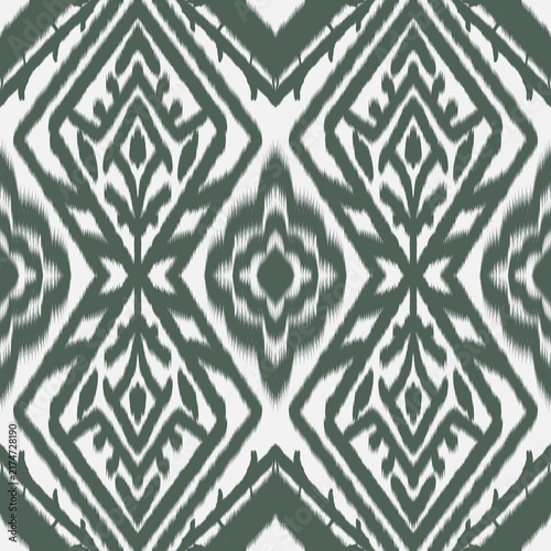 Illustration of green abstract geometric ikat pattern.