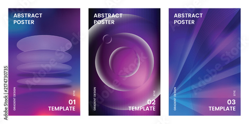 Abstract gradient poster background vector set. Modern cover templates with colorful geometric shapes and optical illusion design for social media, banner, wallpaper and brochure.