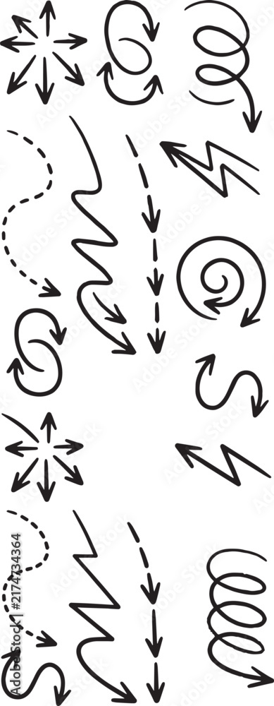 Obraz premium Collection of hand drawn arrow shapes on a white background