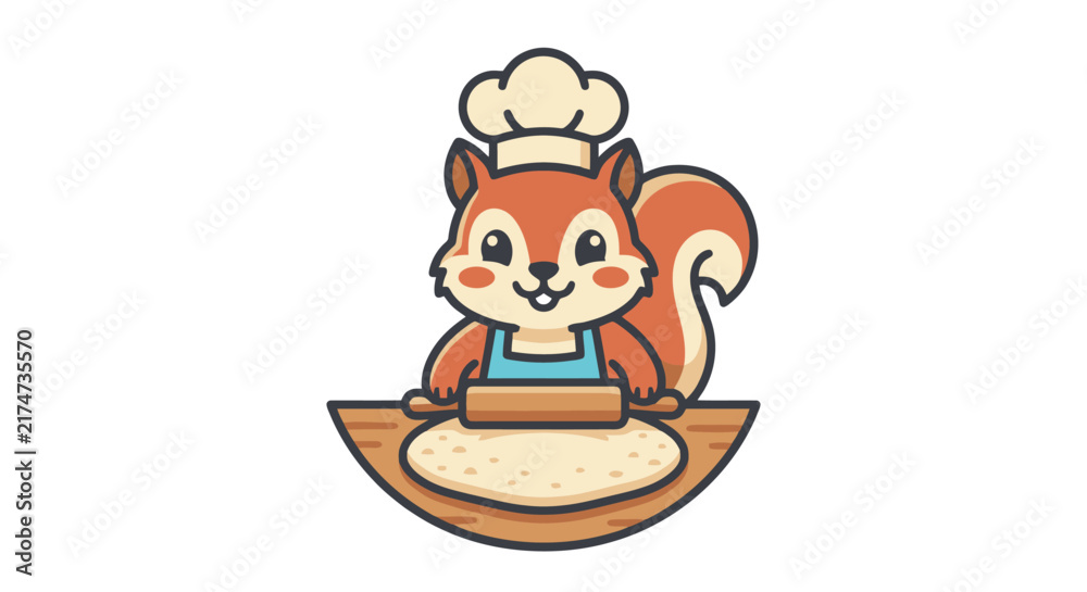 Fototapeta premium Cute cartoon fox cooking pizza in a vector illustration on white background