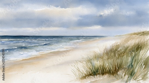 watercolor painting depicting a serene beach landscape island Sylt