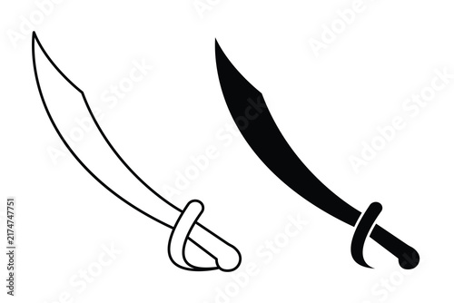 Fotografie Pirate cutlass and scimitar weapon vector graphic with black silhouette and outline options