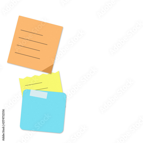 Flat filled sticky notes and file folder illustration for office organization