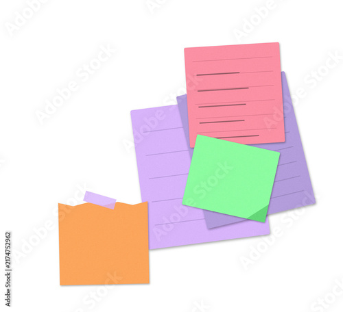 Flat filled sticky notes and folded paper illustration for organizing and planning