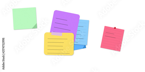 Flat filled sticky notes and folder icon set for organization and planning