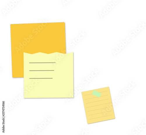 Flat filled sticky notes and folder illustration for office workspace design