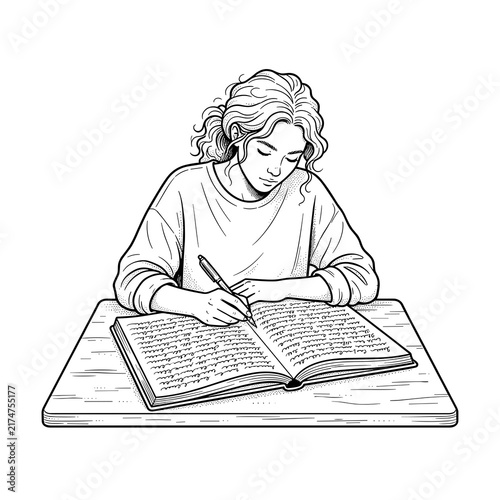 Writer filling journal pages with continuous flowing text for neurodiversity self-expression blog and website