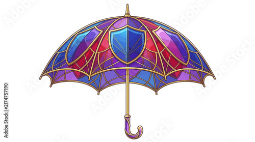 Fantasy stained glass umbrella, ornate shield parasol