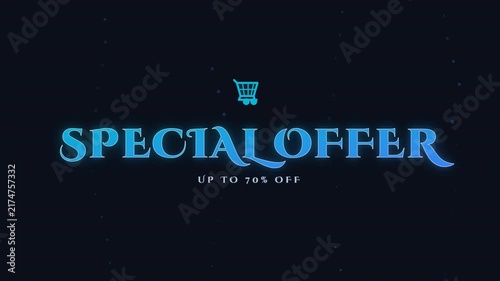 Special Offer Cyan Glowing Text Zooming on Dark Background for Sales