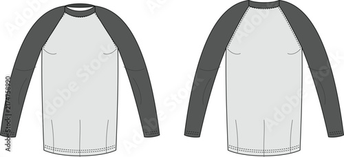 Raglan Sleeve Long Sleeve Shirt Technical Fashion Illustration Front and Back View