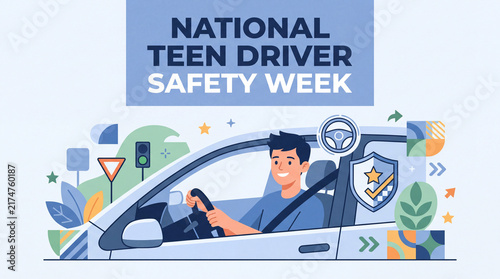 National teen driver safety week background or banner illustration