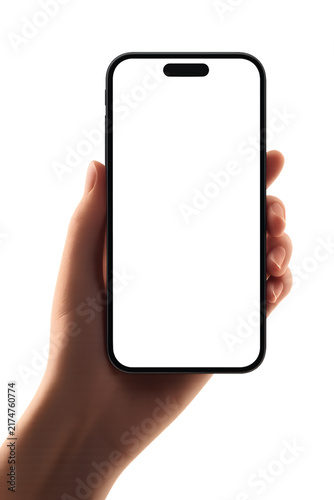 Hand Holding iPhone 14 Pro Smartphone Mockup Isolated on Transparent Background