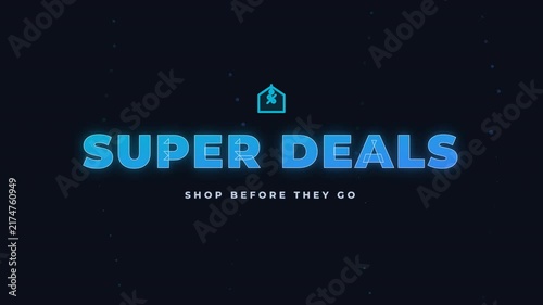 Super Deals text with cyan glow glitch effect for retail promotion