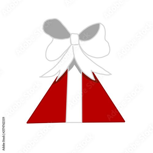drawn simple red triangular gift box with large white ribbon bow